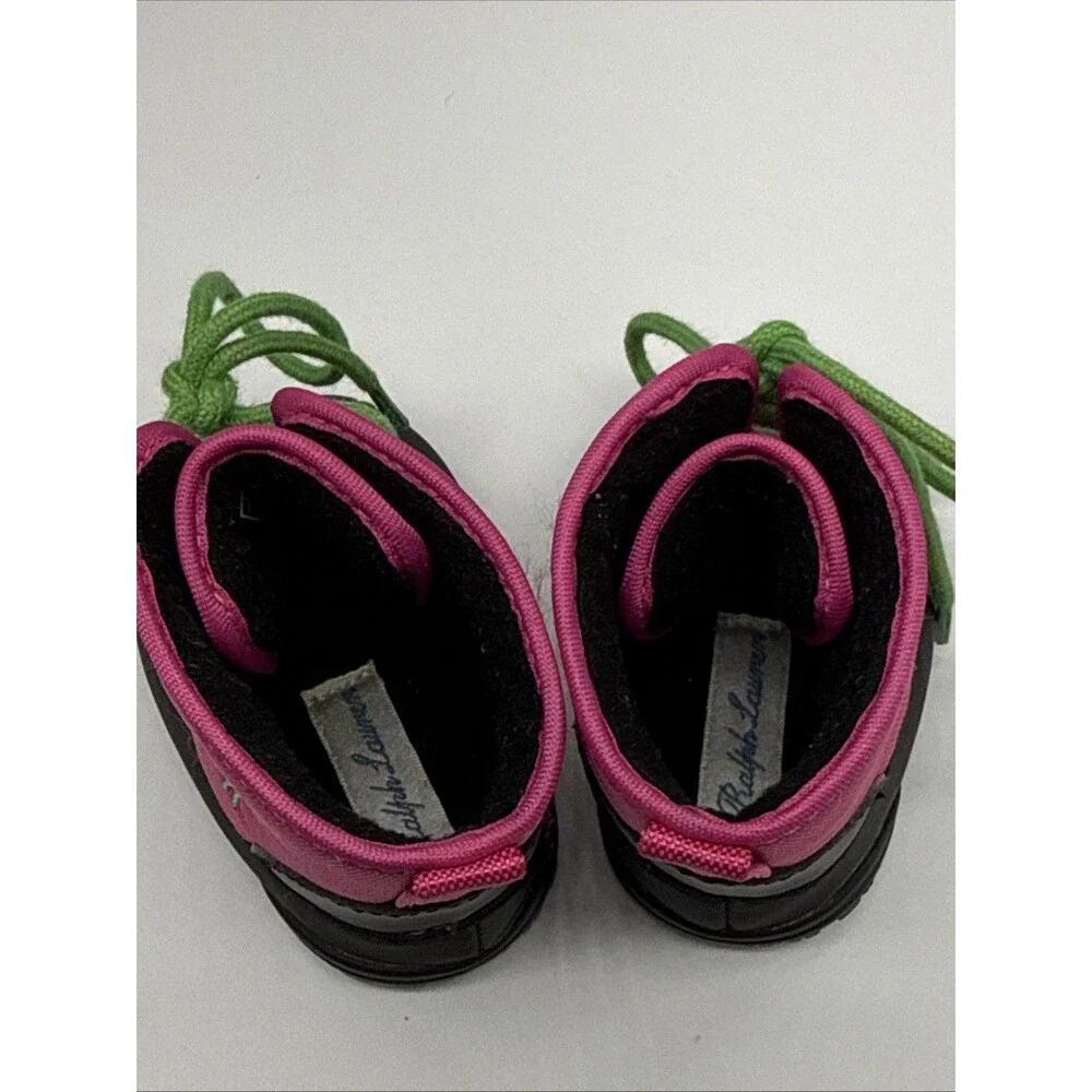 Polo Ralph Lauren Kids Duck Boots Pink Green Lace Up Winter Rain Boots Size 0